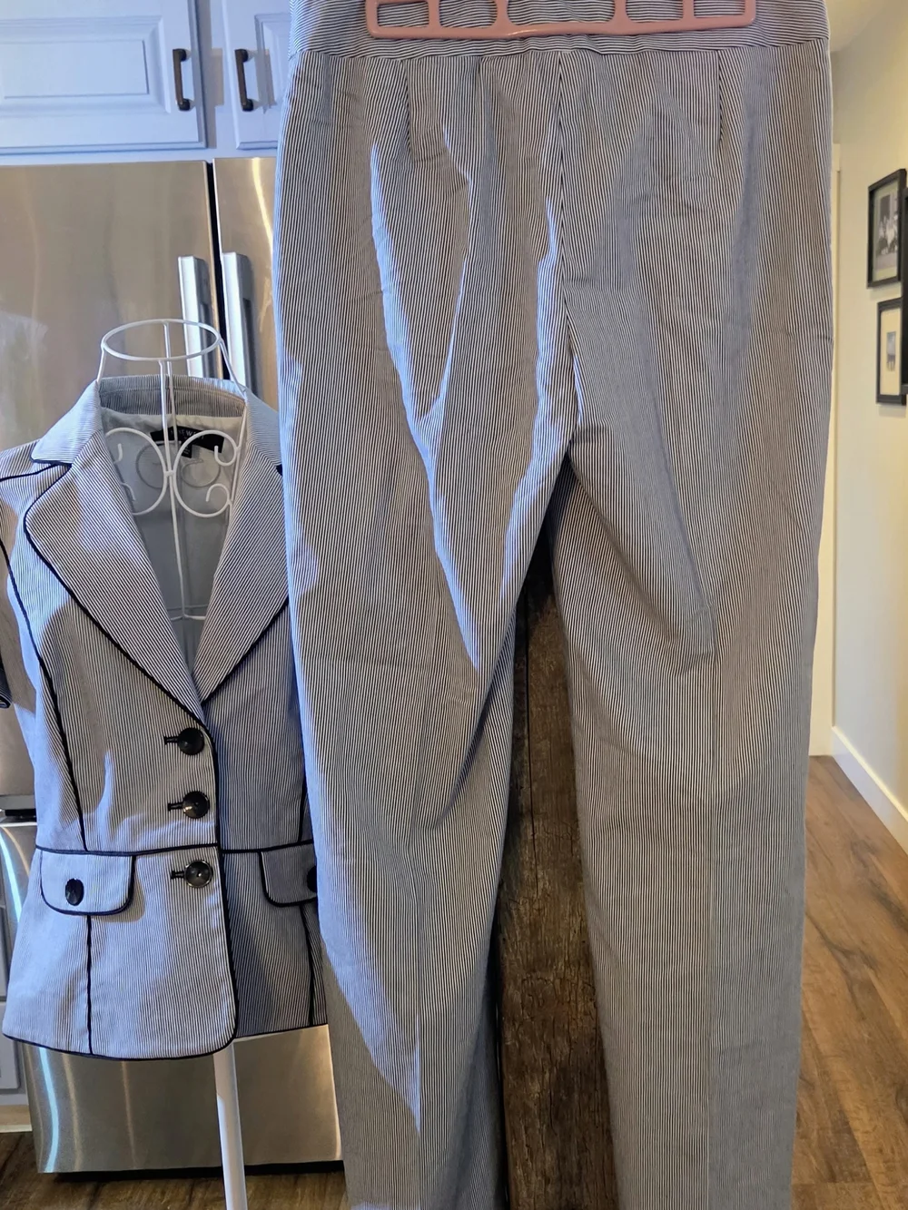 Nine West Light Blue Pinstripe Short-Sleeve Blazer & Wide-Leg Pants